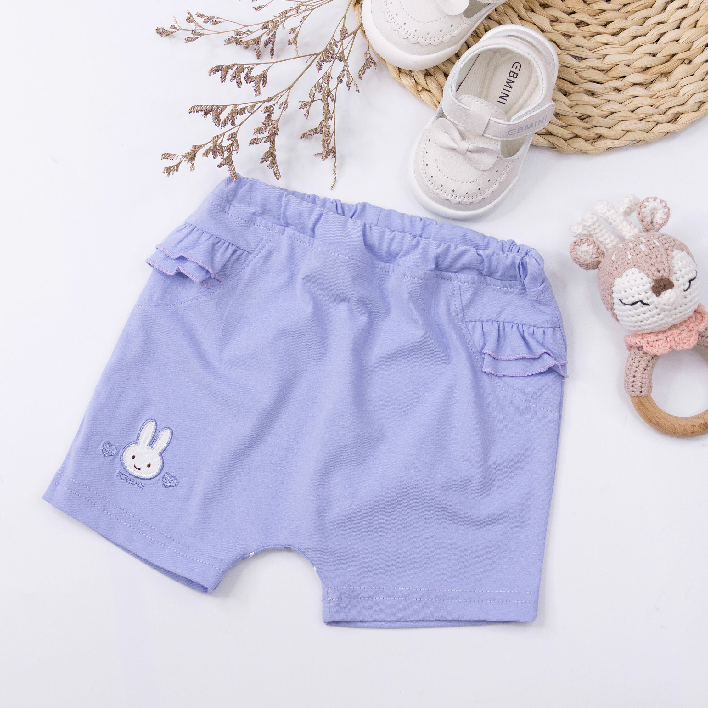 波紳士【12058】愛心兔兔荷葉拼接短褲＊二色