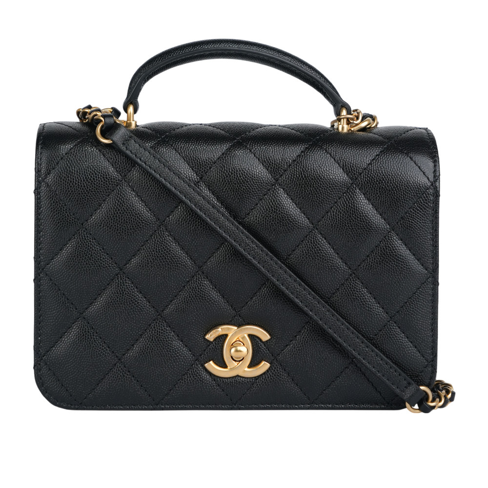 【CHANEL】金色CC Logo 菱格紋風琴式翻蓋手提/斜背二用包(展示品)