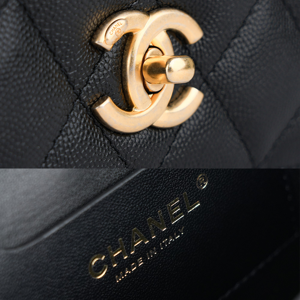 【CHANEL 】金色CC Logo 菱格紋風琴式翻蓋手提/斜背二用包(黑色)AS4286 B13697  94305