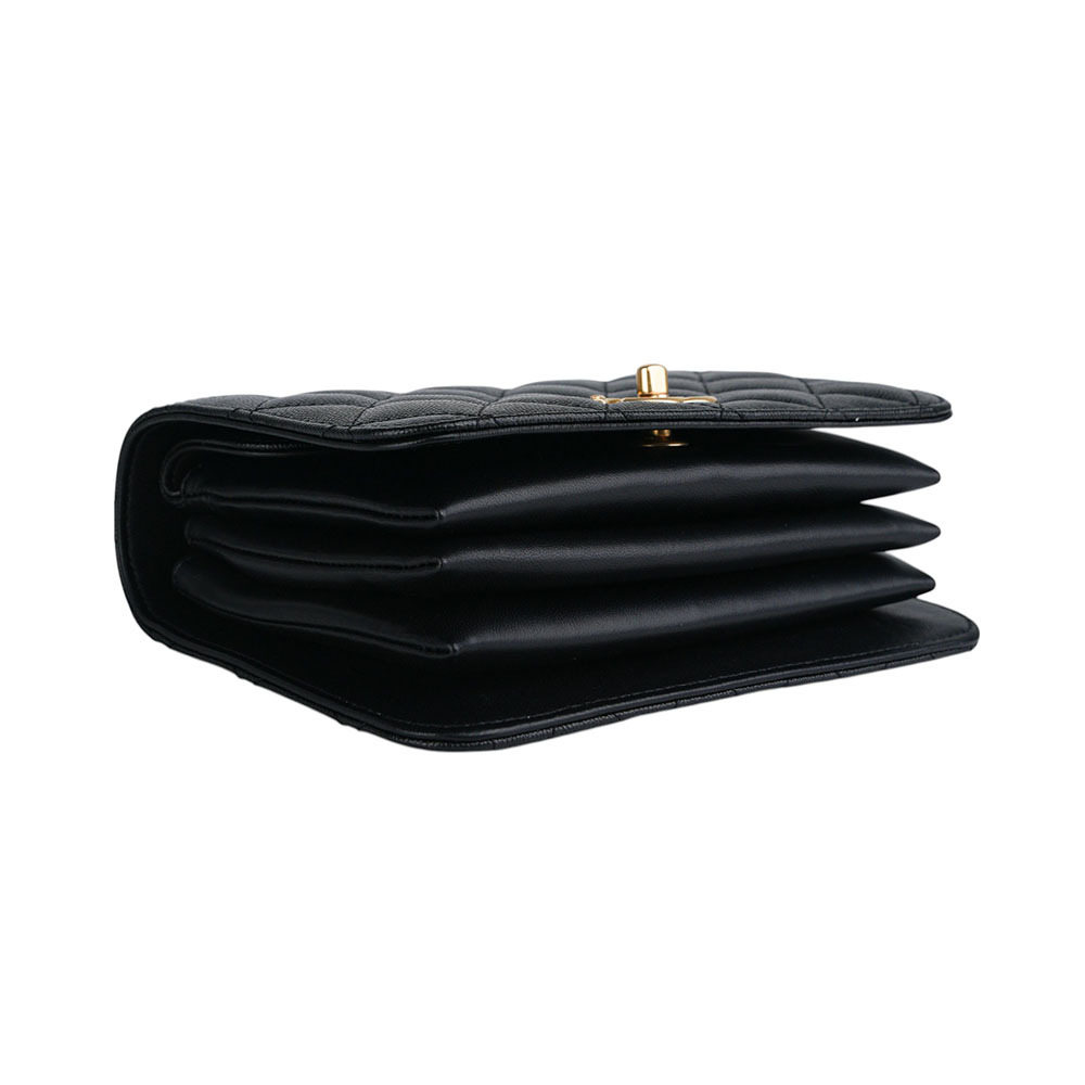 【CHANEL 】金色CC Logo 菱格紋風琴式翻蓋手提/斜背二用包(黑色)AS4286 B13697  94305