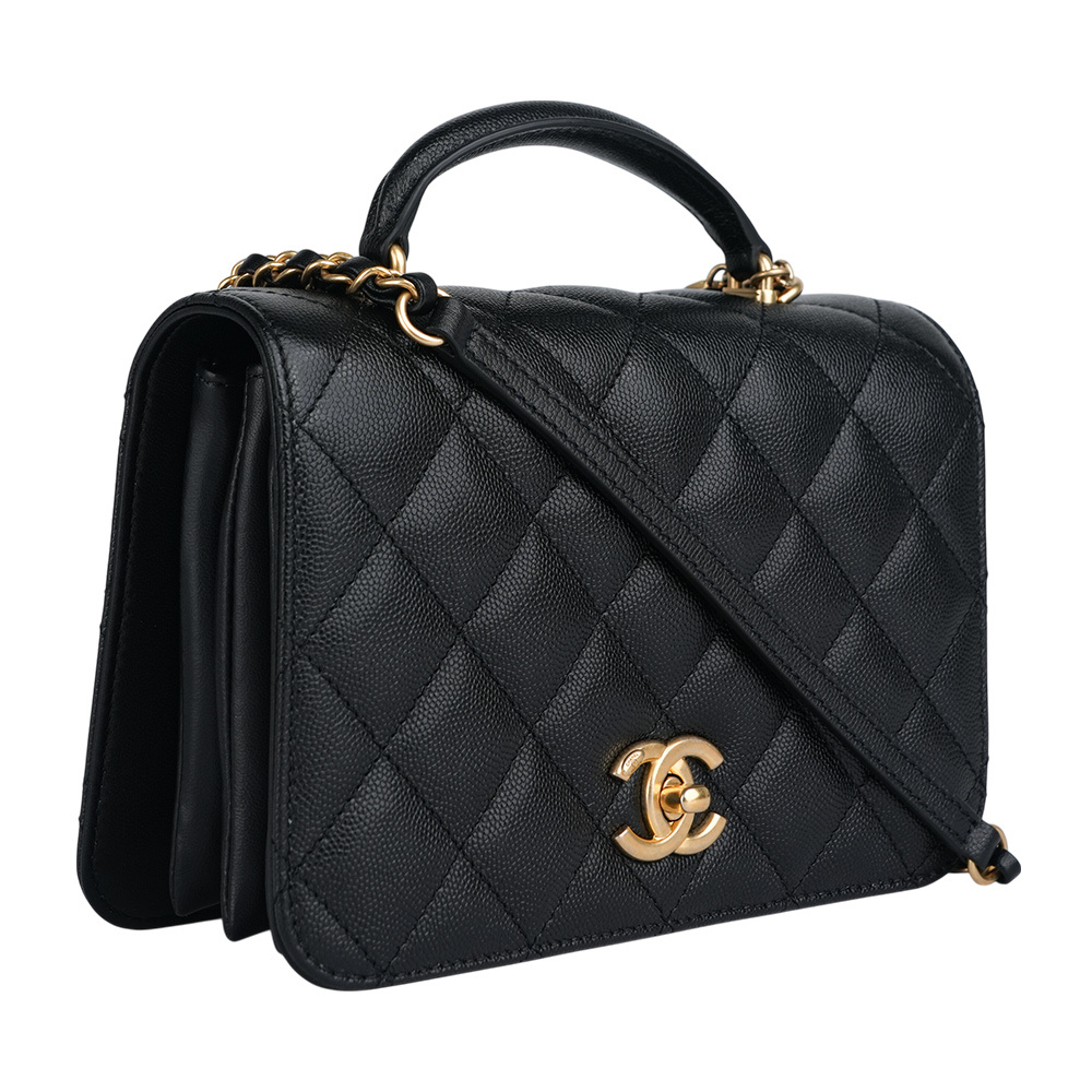 【CHANEL 】金色CC Logo 菱格紋風琴式翻蓋手提/斜背二用包(黑色)AS4286 B13697  94305
