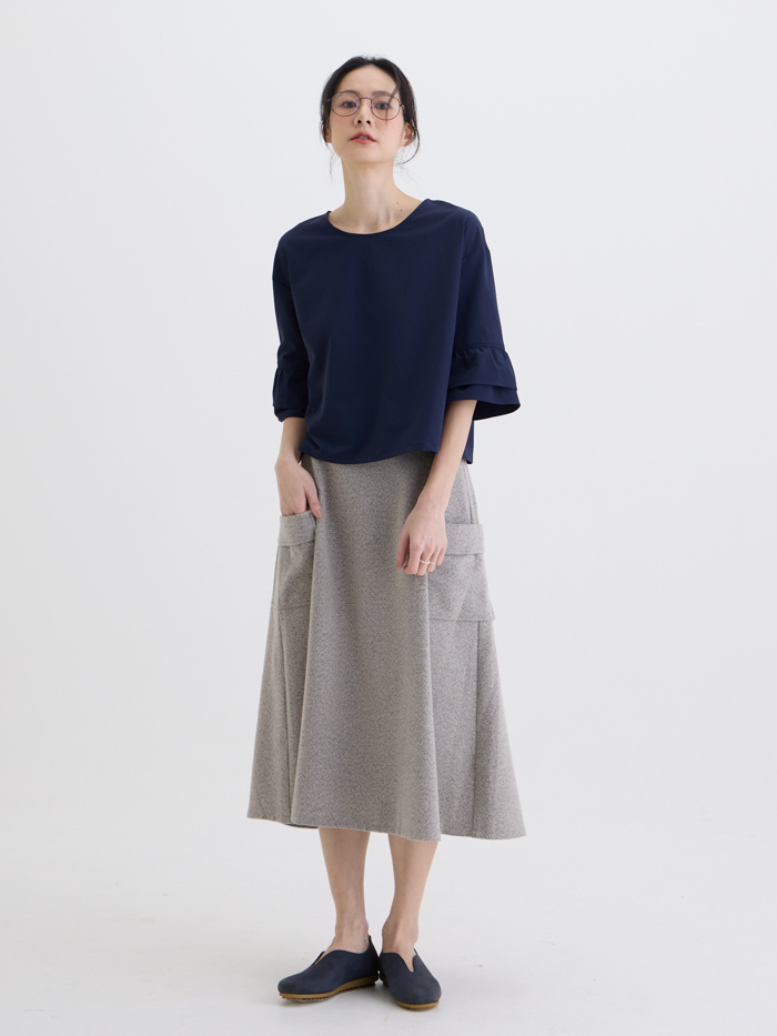 霜花七分袖上衣-藏青