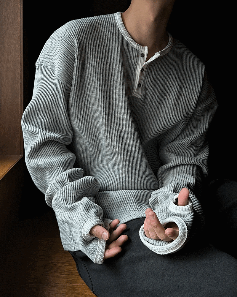 指套亨利領華夫格拼接T恤