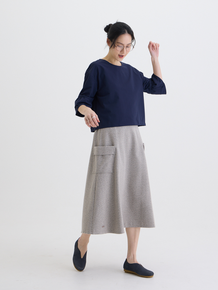 霜花七分袖上衣-藏青