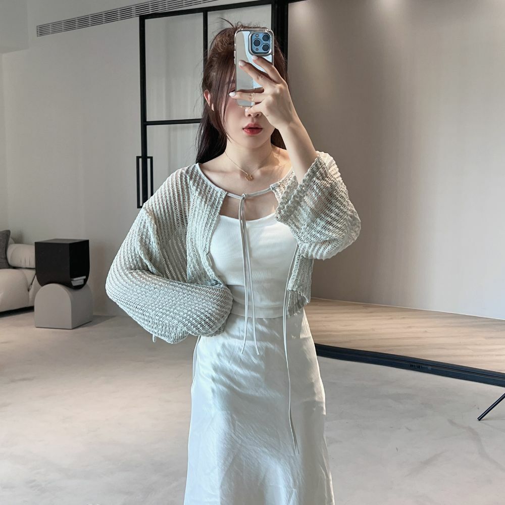 【甜美雙綁帶】鏤空針織外套-4色 罩衫(現貨)