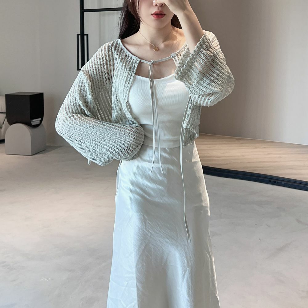 【甜美雙綁帶】鏤空針織外套-4色 罩衫(現貨)