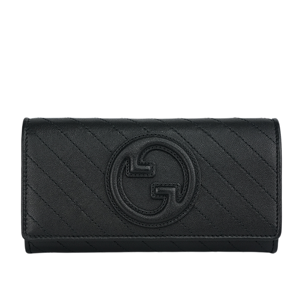【GUCCI】Blondie GG 縫線標誌翻蓋二折長夾(黑色)760302 AACP7 1000