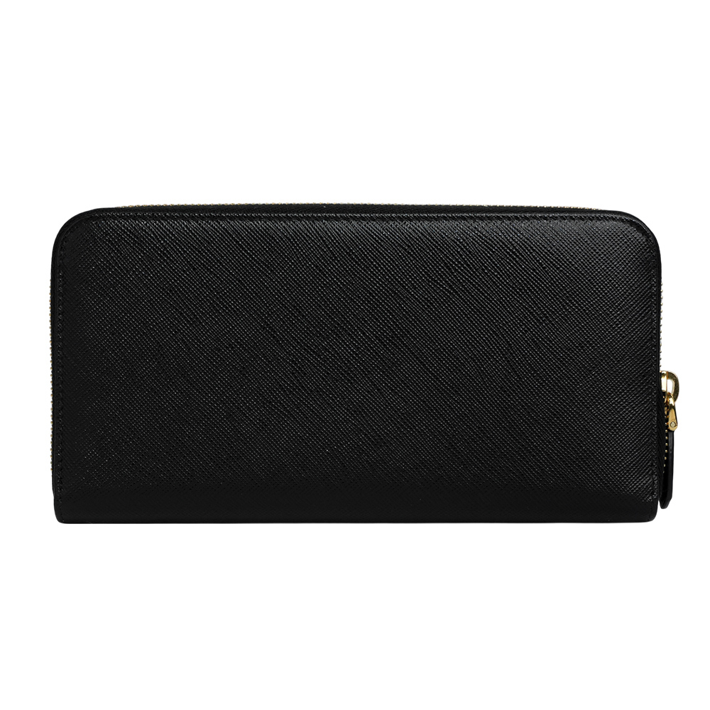 【PRADA】徽標Logo 交叉設計防刮皮革ㄇ形拉鍊長夾(黑色)1ML506 2DYH F0002