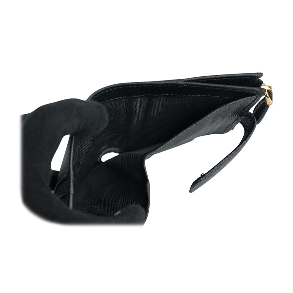 【PRADA】金字浮雕Logo 防刮牛皮卡片短夾(黑色)1ML047 QWA F0002