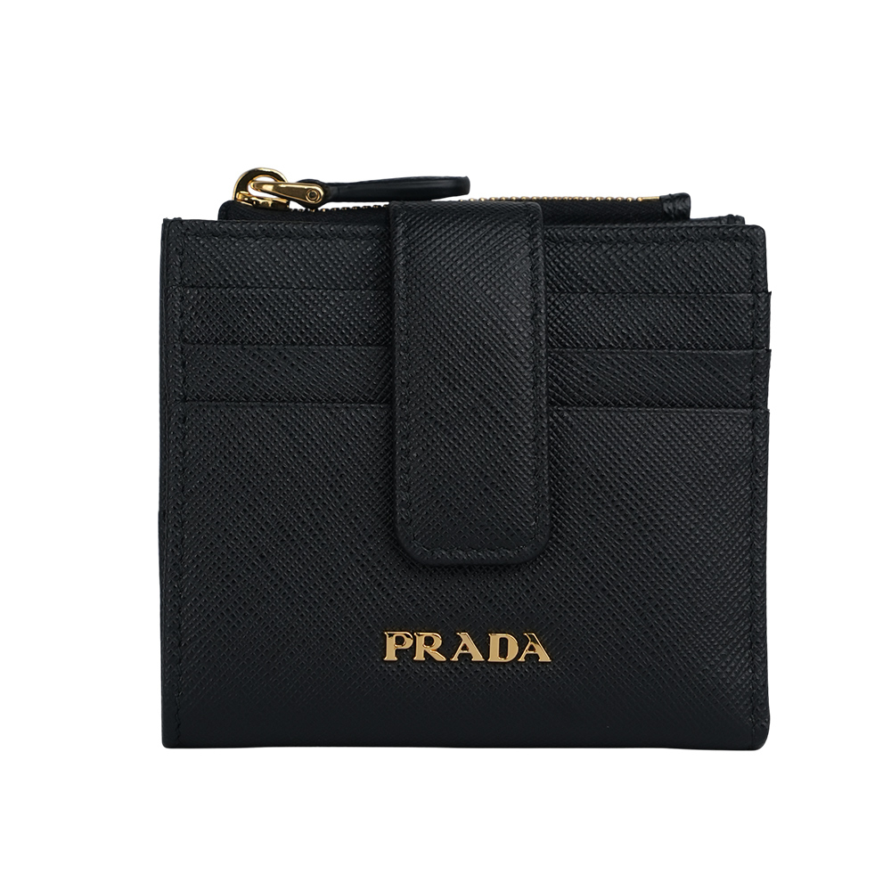 【PRADA】金字浮雕Logo 防刮牛皮卡片短夾(黑色)1ML047 QWA F0002
