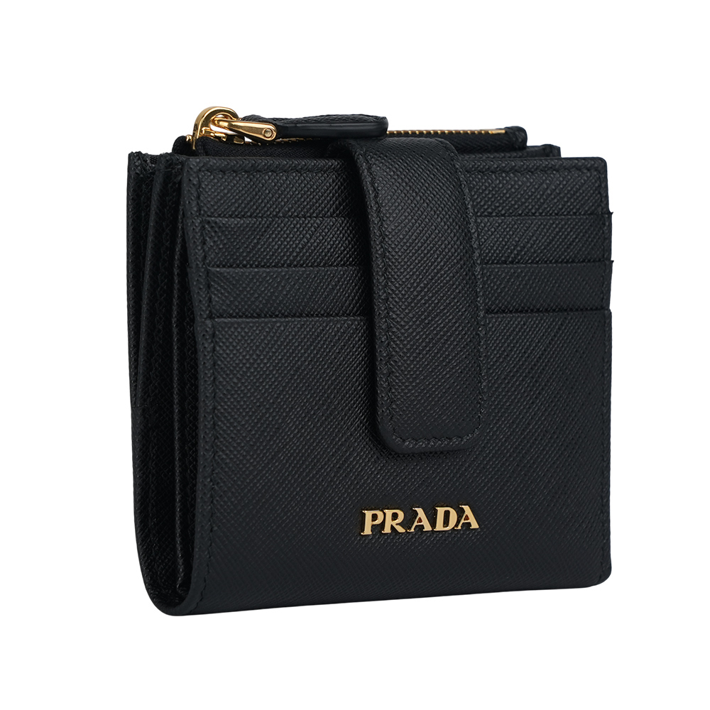【PRADA】金字浮雕Logo 防刮牛皮卡片短夾(黑色)1ML047 QWA F0002