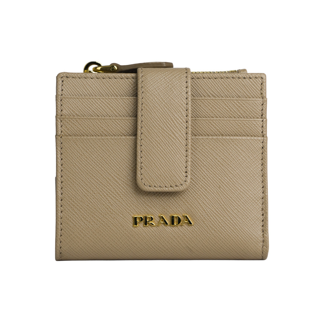 【PRADA】金字浮雕Logo 防刮牛皮卡片短夾(藕粉色)1ML047 QWA F0236