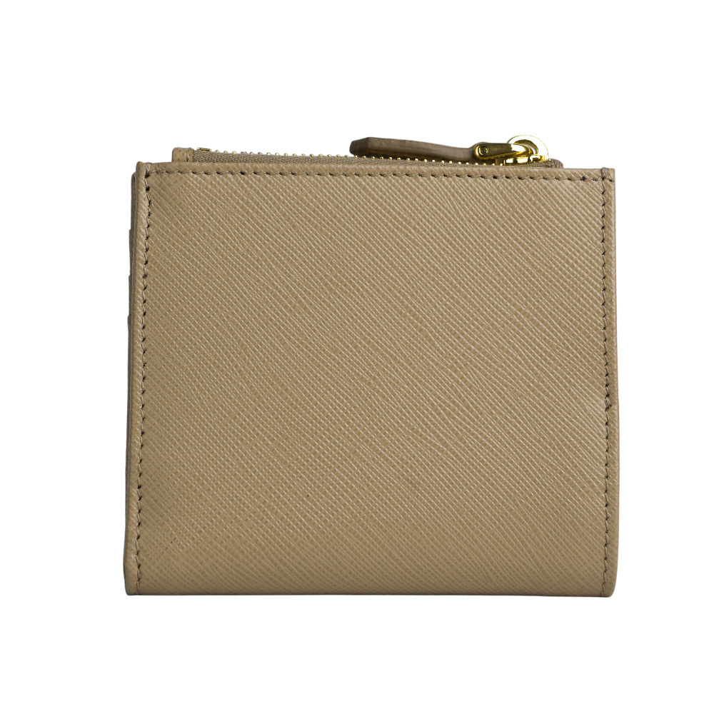 【PRADA】金字浮雕Logo 防刮牛皮卡片短夾(藕粉色)1ML047 QWA F0236