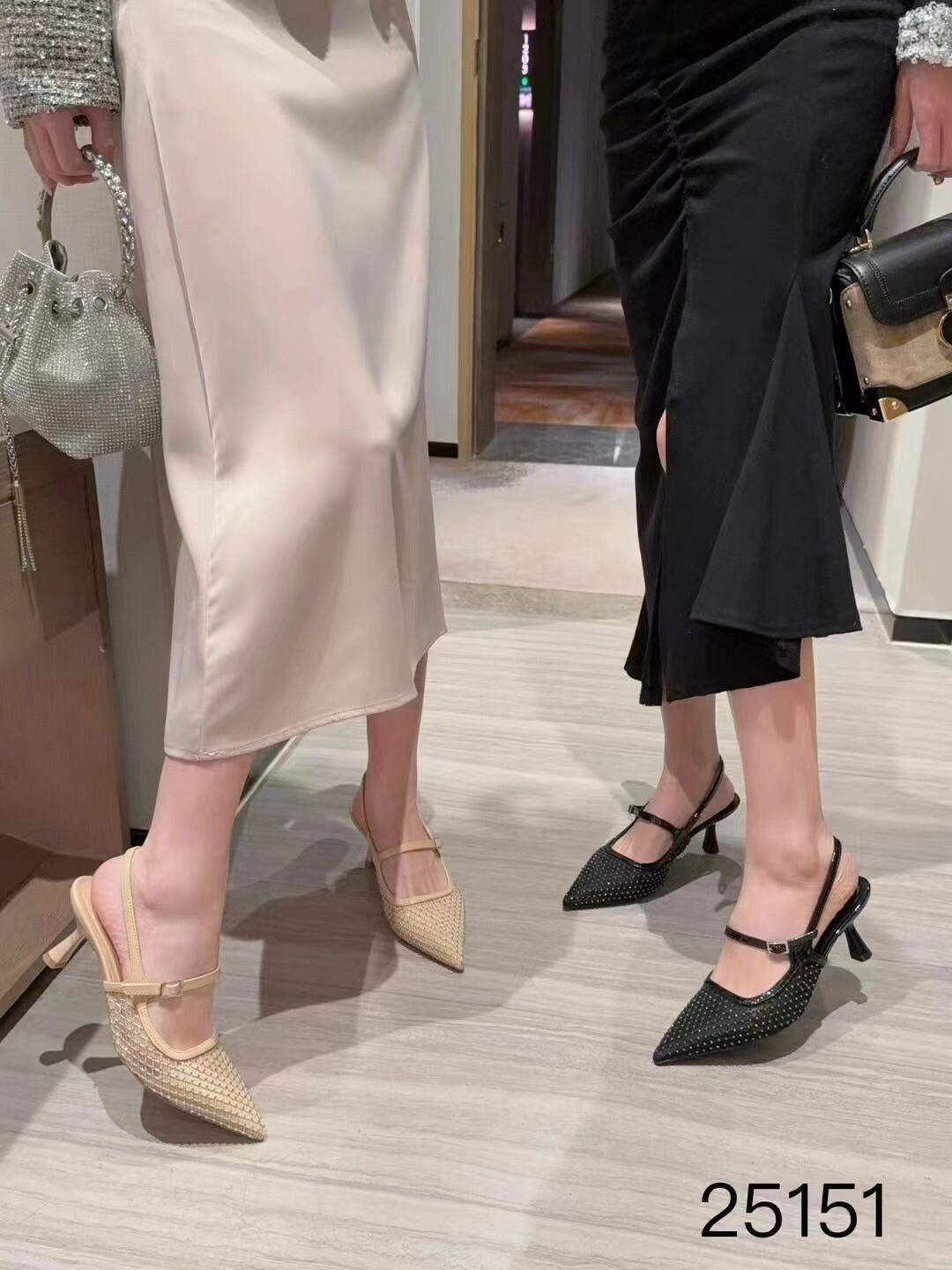 網紗鑲鑽繫帶高跟鞋