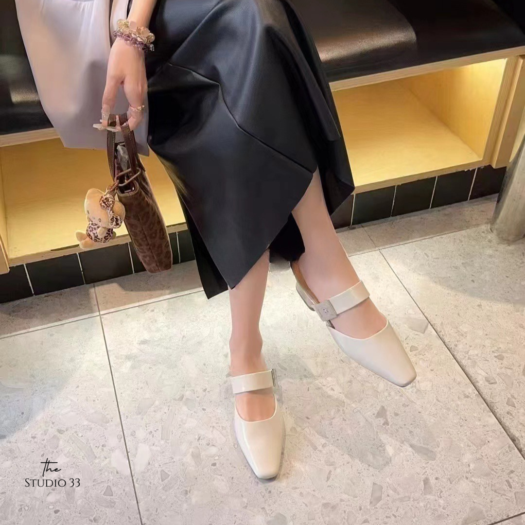 法式氣質粗低跟穆勒鞋