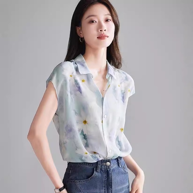 花卉印花雪紡襯衫 藍色