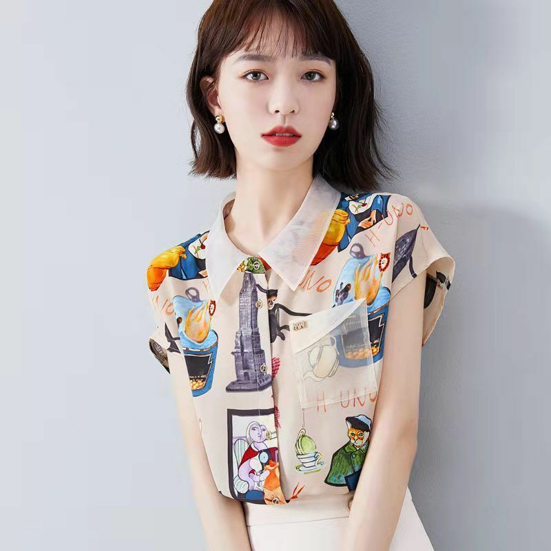 繪畫印花雪紡襯衫 印花