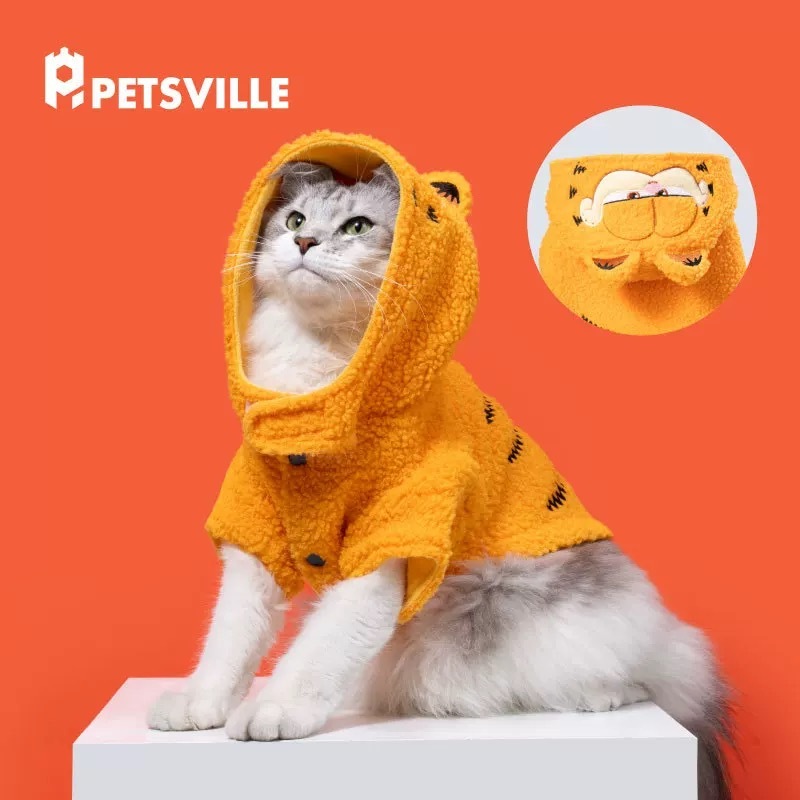 PETSVILLE派思维加菲猫联名 虎斑暖炉连帽卫衣