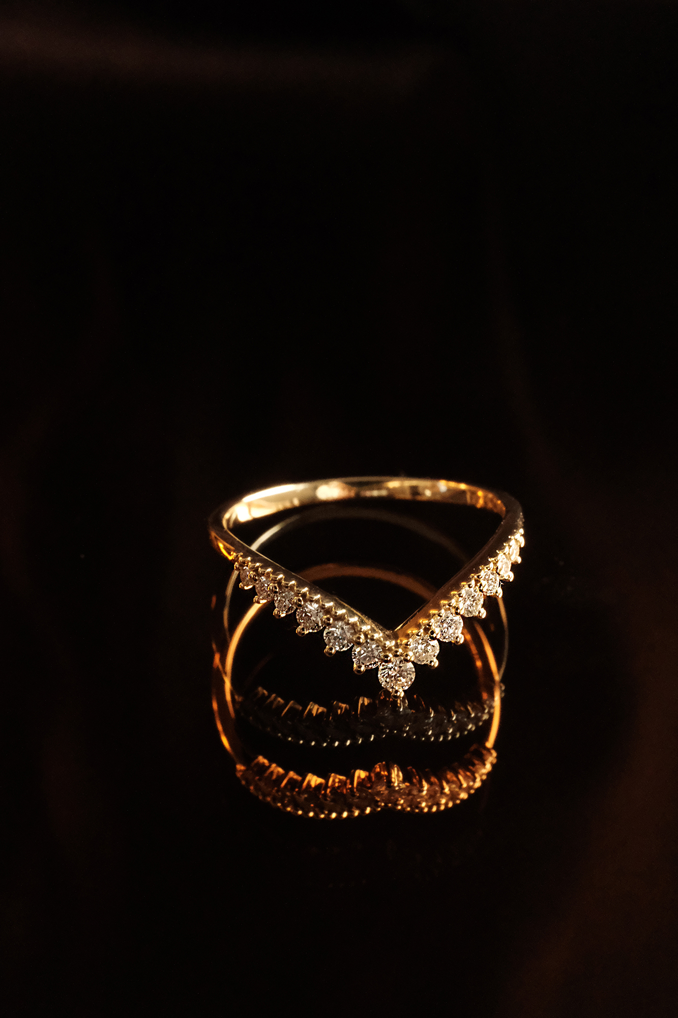 18K 流金V型戒指