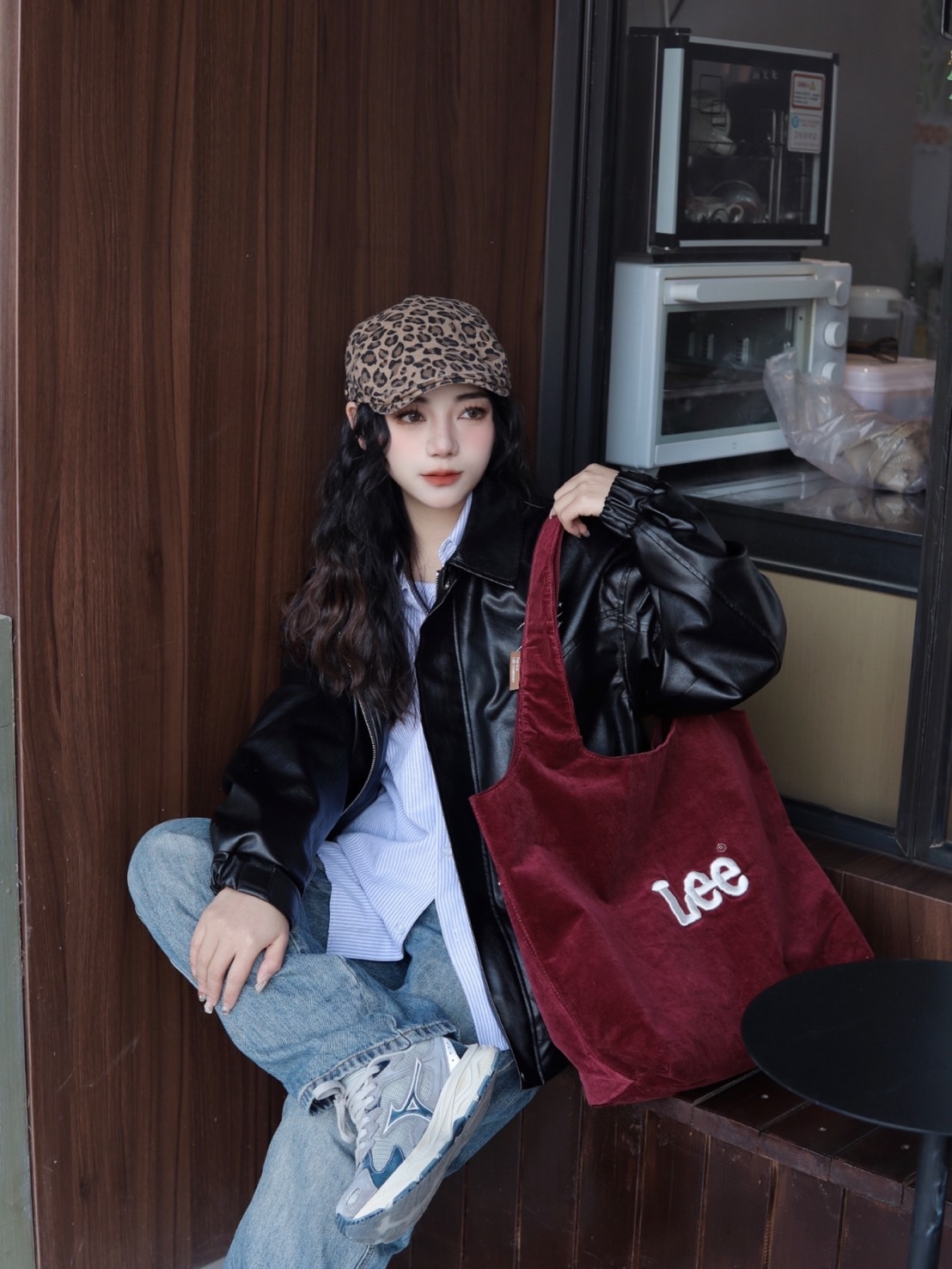 LEE 刺繡燈芯絨 托特包 復古藍 復古酒紅