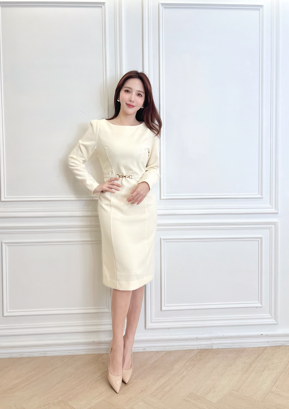 腰間鏈條合身洋裝