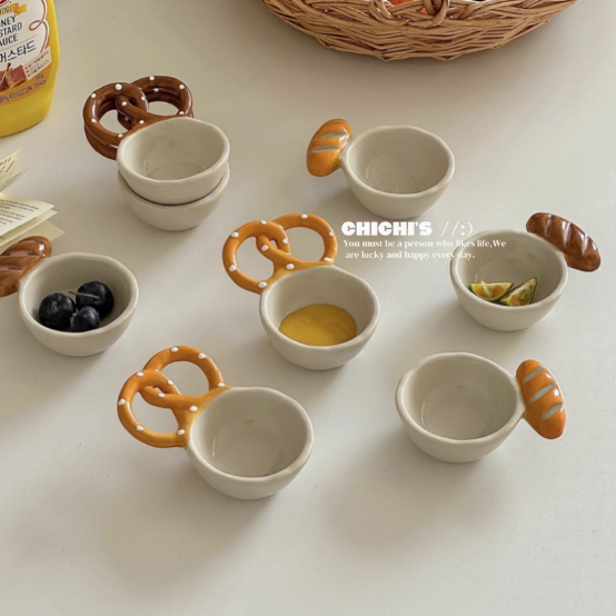 《5748》創意可愛麵包造型手柄醬料味碟