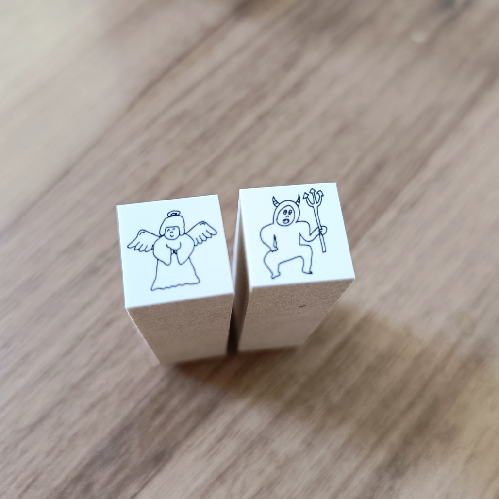 日本AZUNKO．天使/惡魔 1.8x1.9cm手帳木頭印章