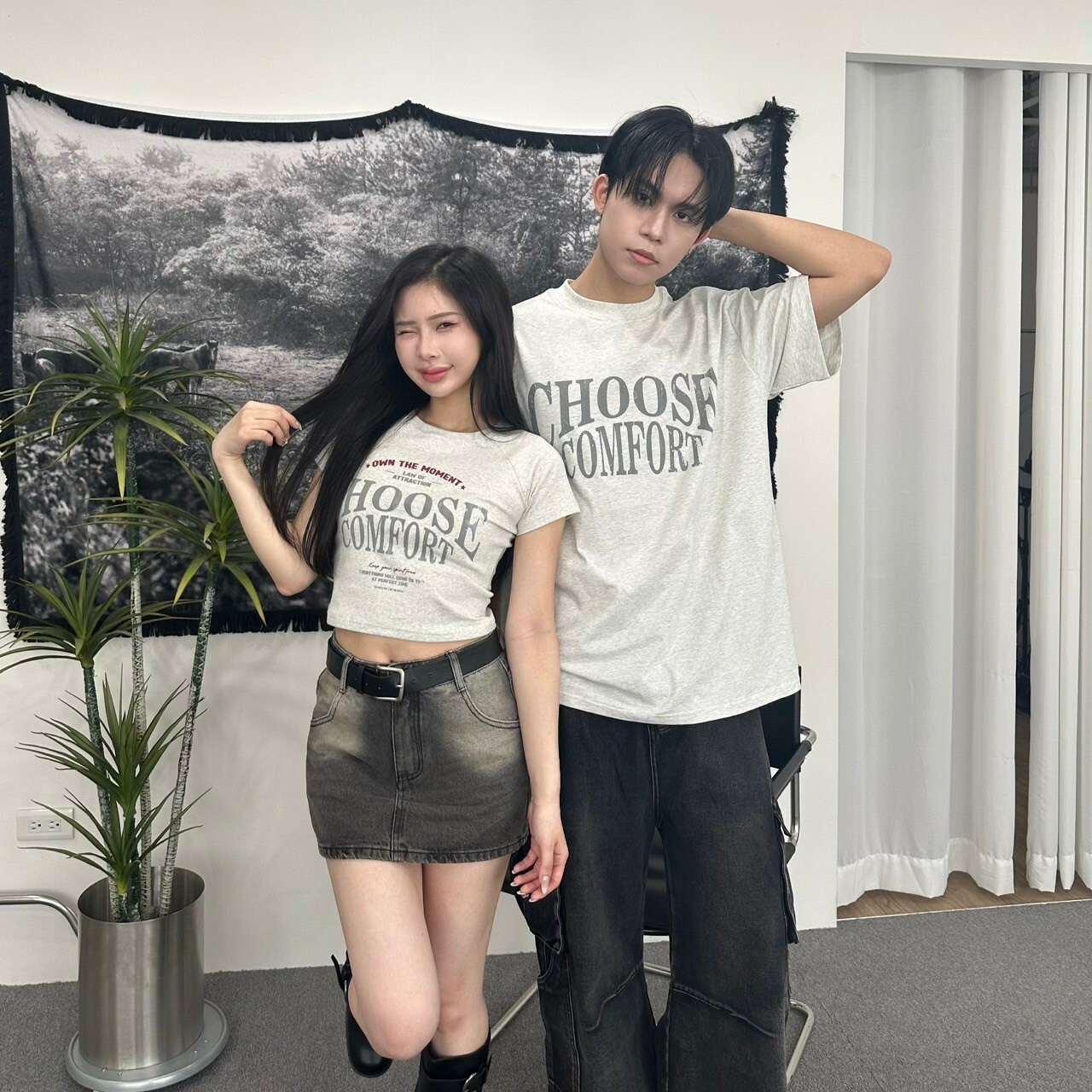 mmb復古字母印花情侶短T