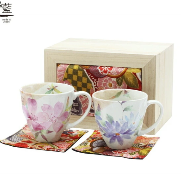 日本美濃燒木盒瓦杯套裝(花かおりペア) (日本製)