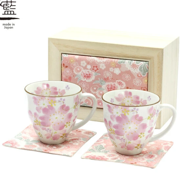 日本美濃燒木盒瓦杯套裝(華まつりペア) (日本製)