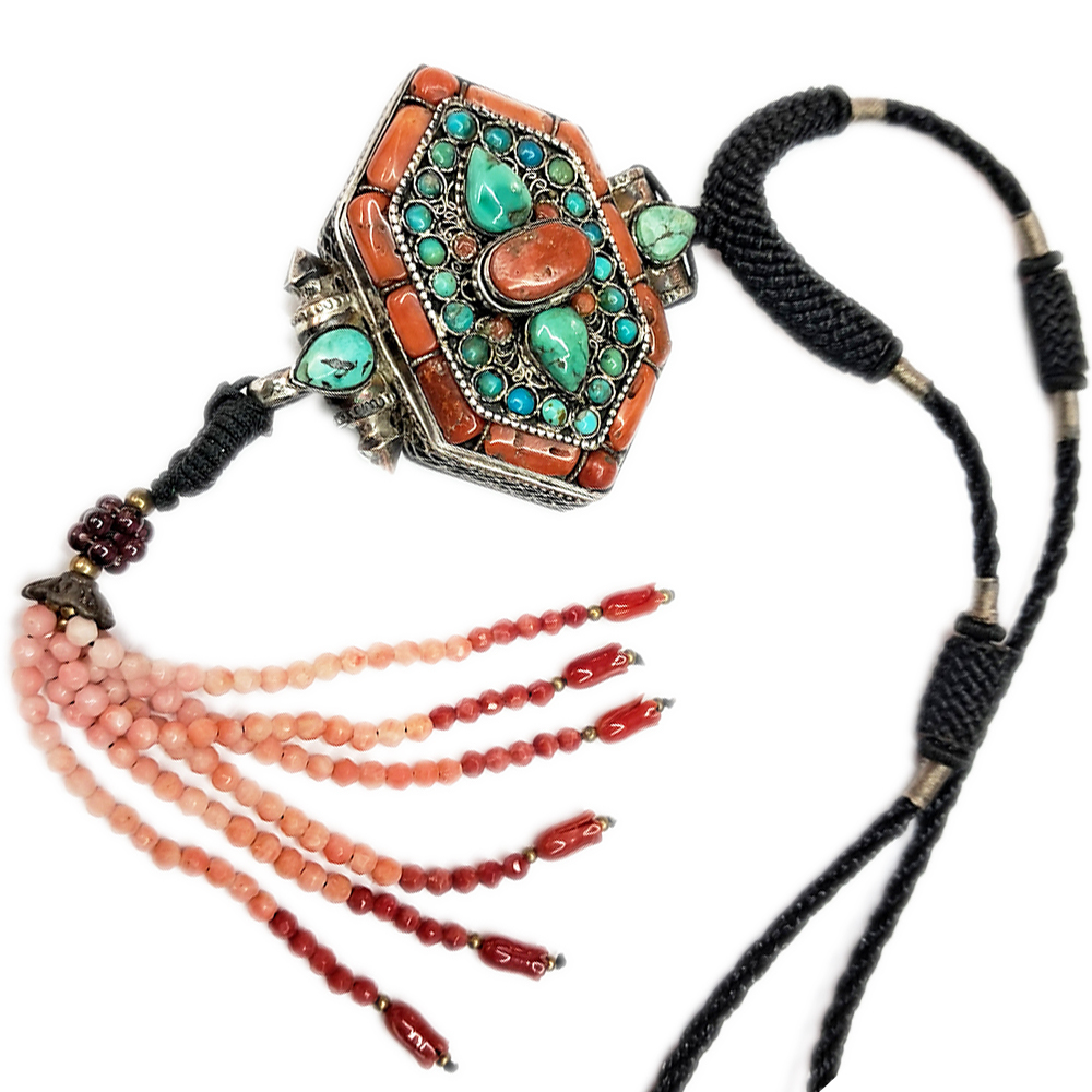 珊瑚綠松石精工{925純銀}嘎嗚【十方】135007