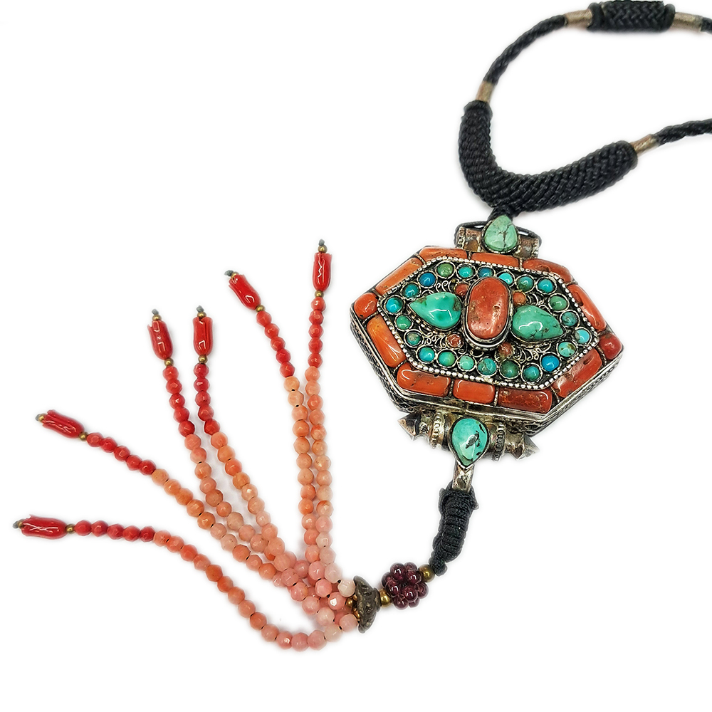 珊瑚綠松石精工{925純銀}嘎嗚【十方】135007