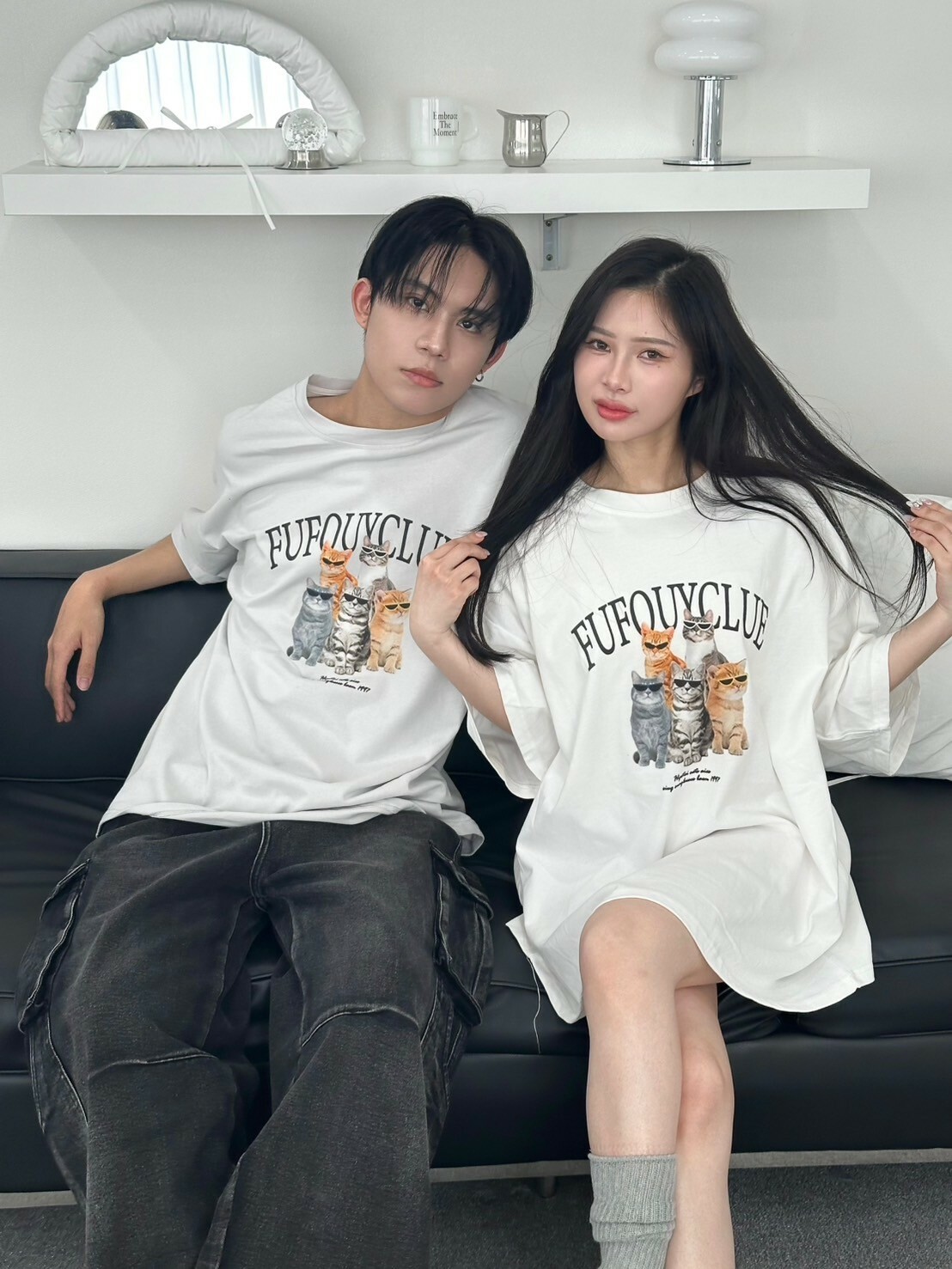 帥氣貓貓字母大tee