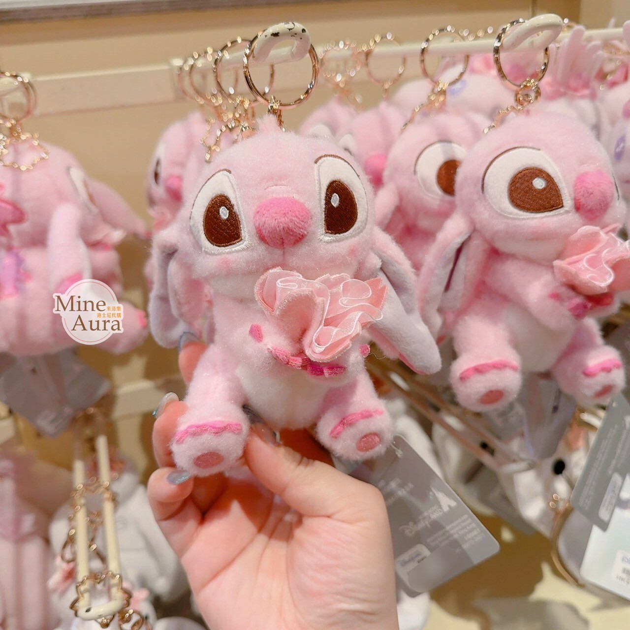 櫻花物語 櫻花粉 史迪奇 Stitch 絨毛 鑰匙圈 吊飾 星際寶貝 Lilo & Stitch -香港迪士尼樂園