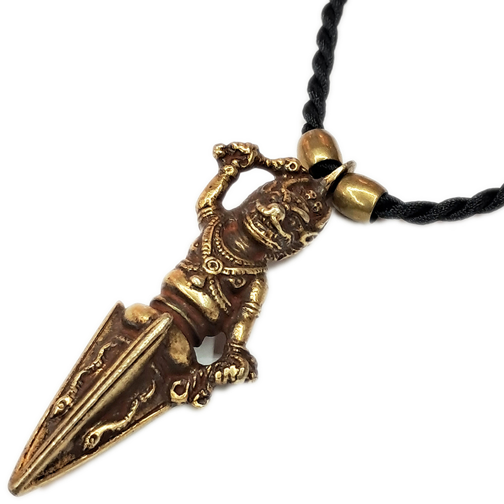 大威德金剛杵{銅鎏金}黑繩項鍊【十方】141591