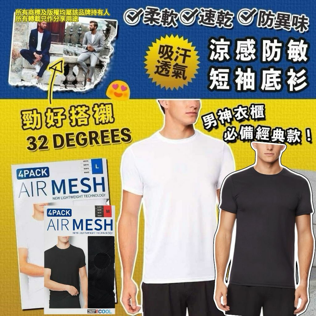 【現貨】32 DEGREES G030712 男裝涼感防敏短袖 (4件裝)