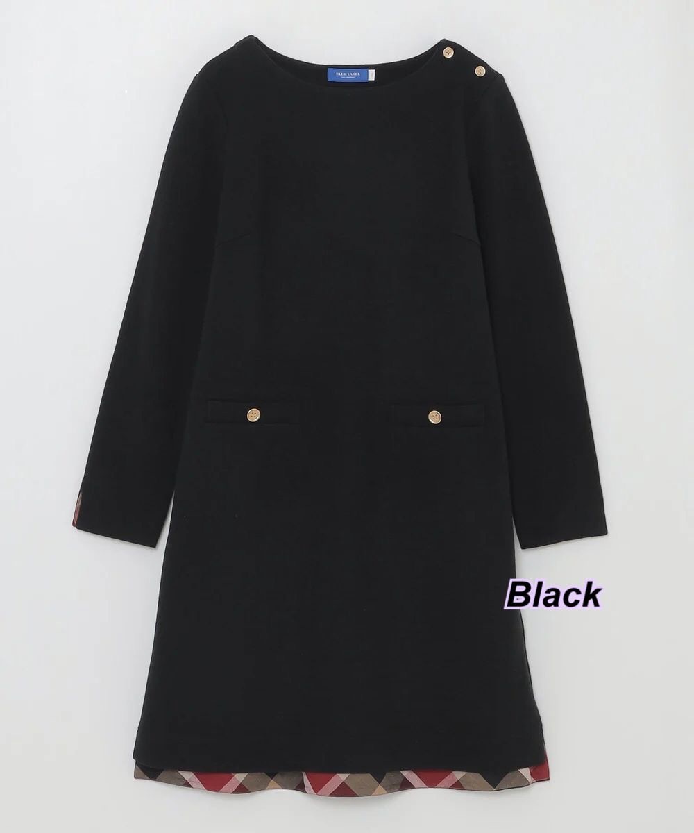 Blue Label 黑色圓領長袖有金鈕雙袋連身裙 Size 38