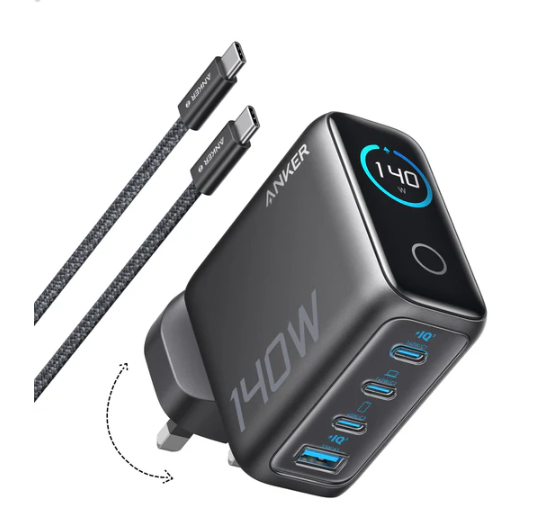 Anker Charger (140W, 4-Port, PD 3.1) 4輸出牆插充電器連 USB-C 充電線 (B2697KZ1 / B2697K41)