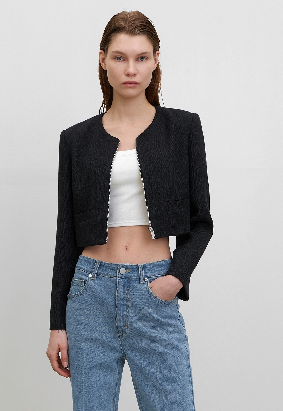 中腰百搭微喇叭牛仔褲