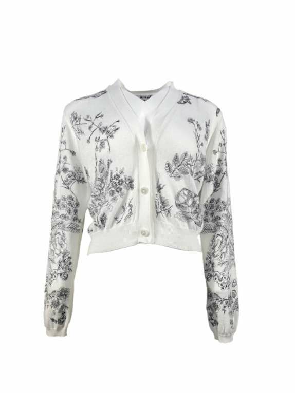 BB1AC225D1 巴黎花線線條植物插畫風針織開襟外套 (官網限定)