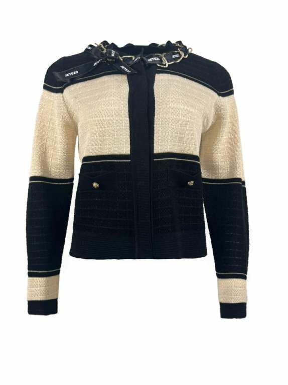 BB1AC229D1 名媛輕奢金釦拼色針織連帽外套 (官網限定）