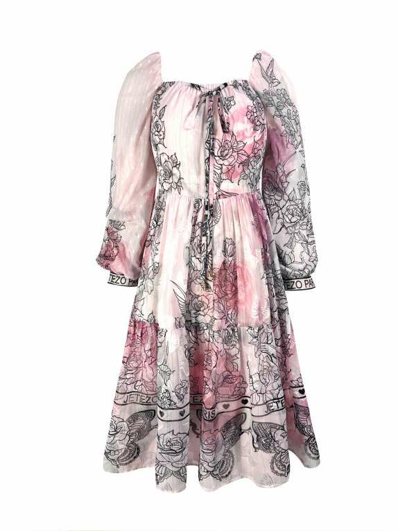 BB1AA001E1 希臘婚禮蝴蝶印花方領短洋 (官網限定)