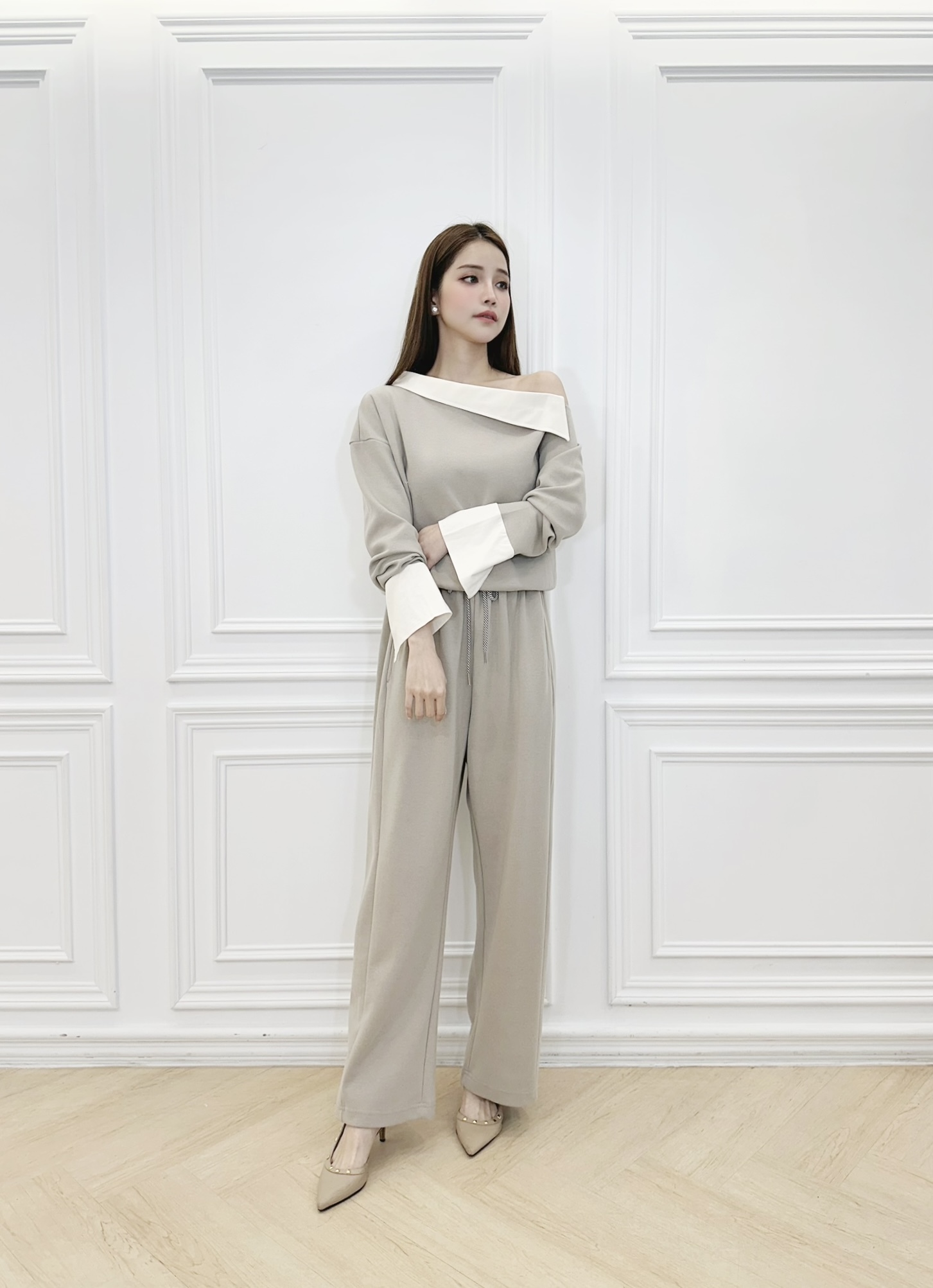 (時髦必備)斜肩棉料套裝