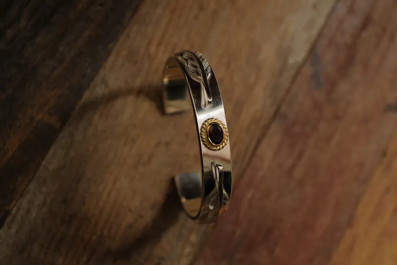 12 mm平打bangle / 金繩切割Garnet /雙銀羽