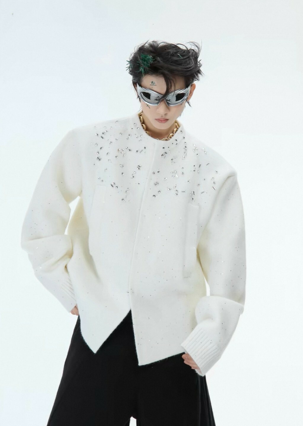 ARGUE 雪絨 細閃 鑲鑽開衩 #外套