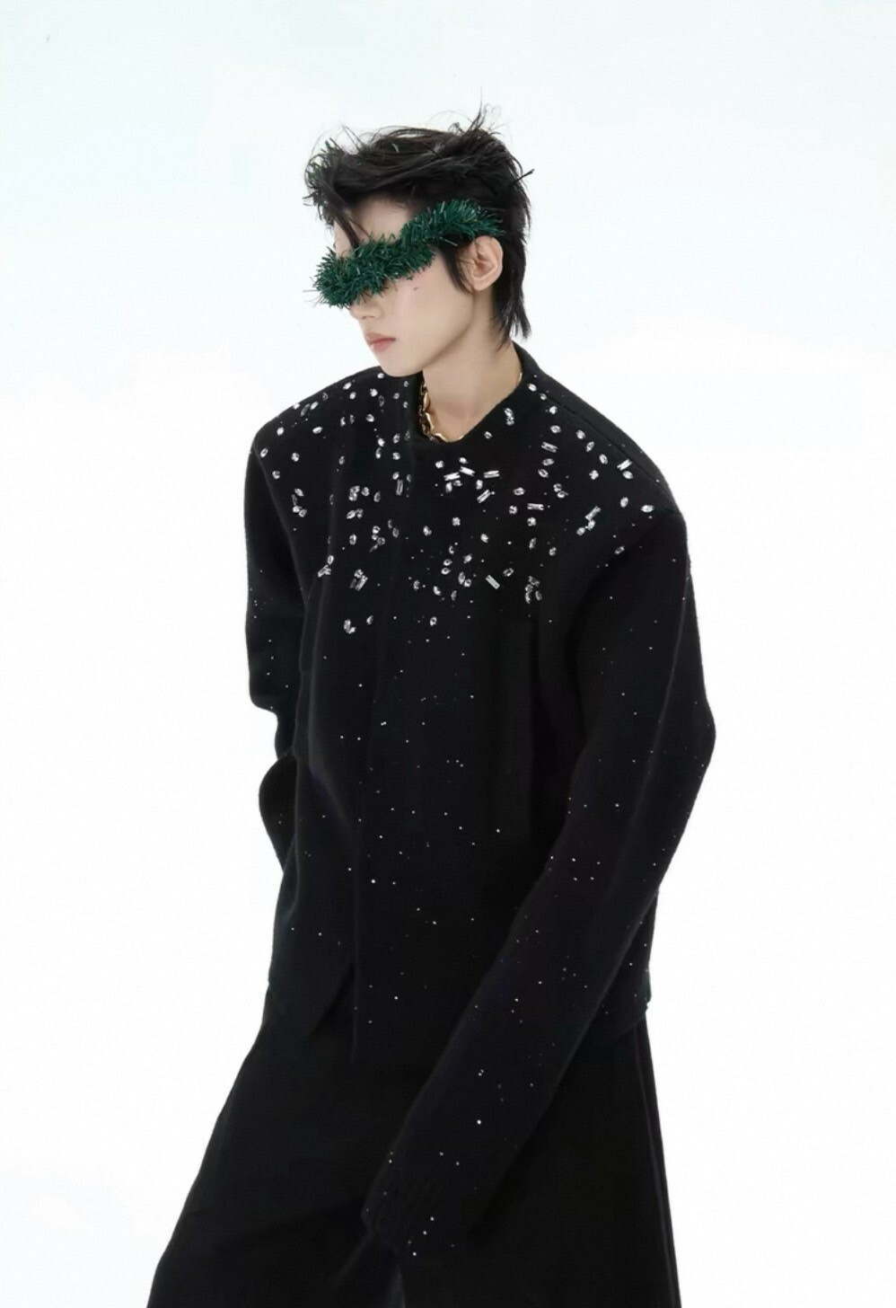 ARGUE 雪絨 細閃 鑲鑽開衩 #外套