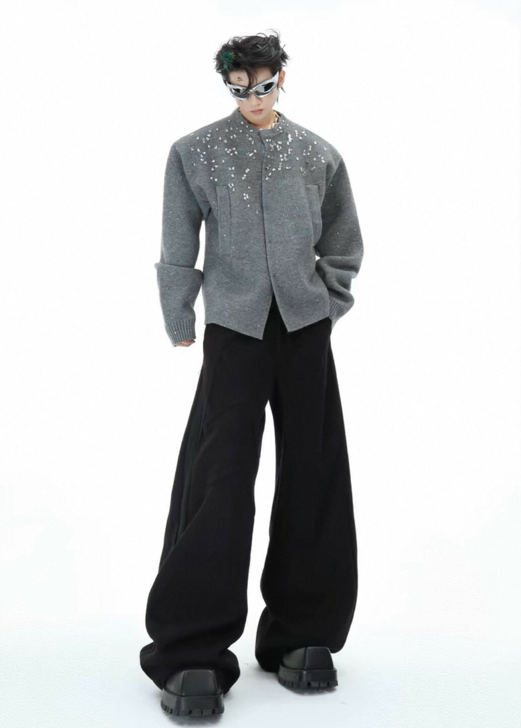 ARGUE 雪絨 細閃 鑲鑽開衩 #外套