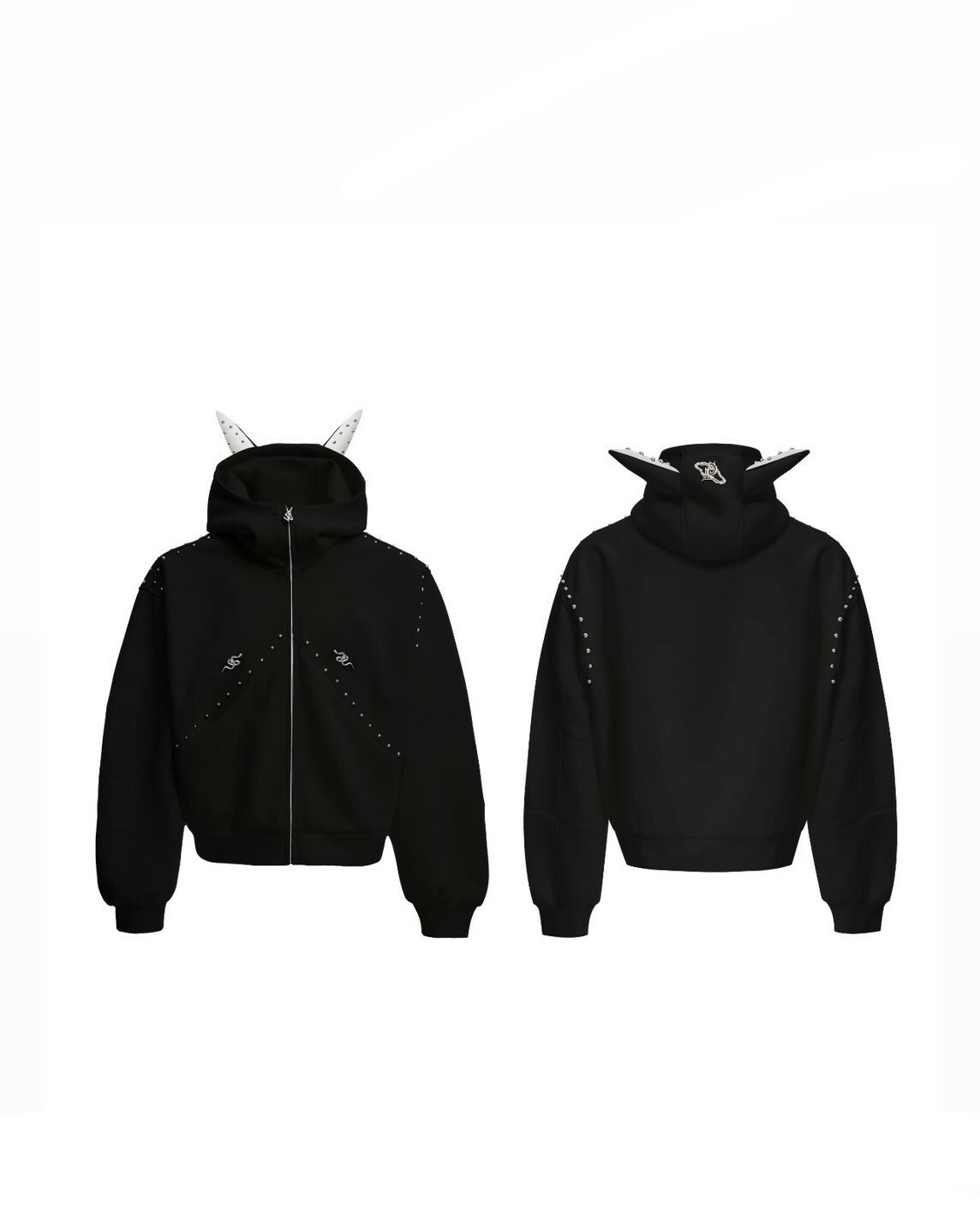 ARGUE 铆丁 拼接 杜賓犬 連帽 棉質 #外套