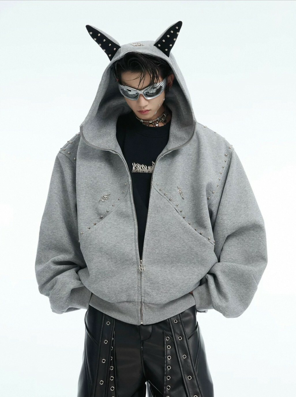 ARGUE 铆丁拼接 杜賓犬 連帽 棉質 #外套