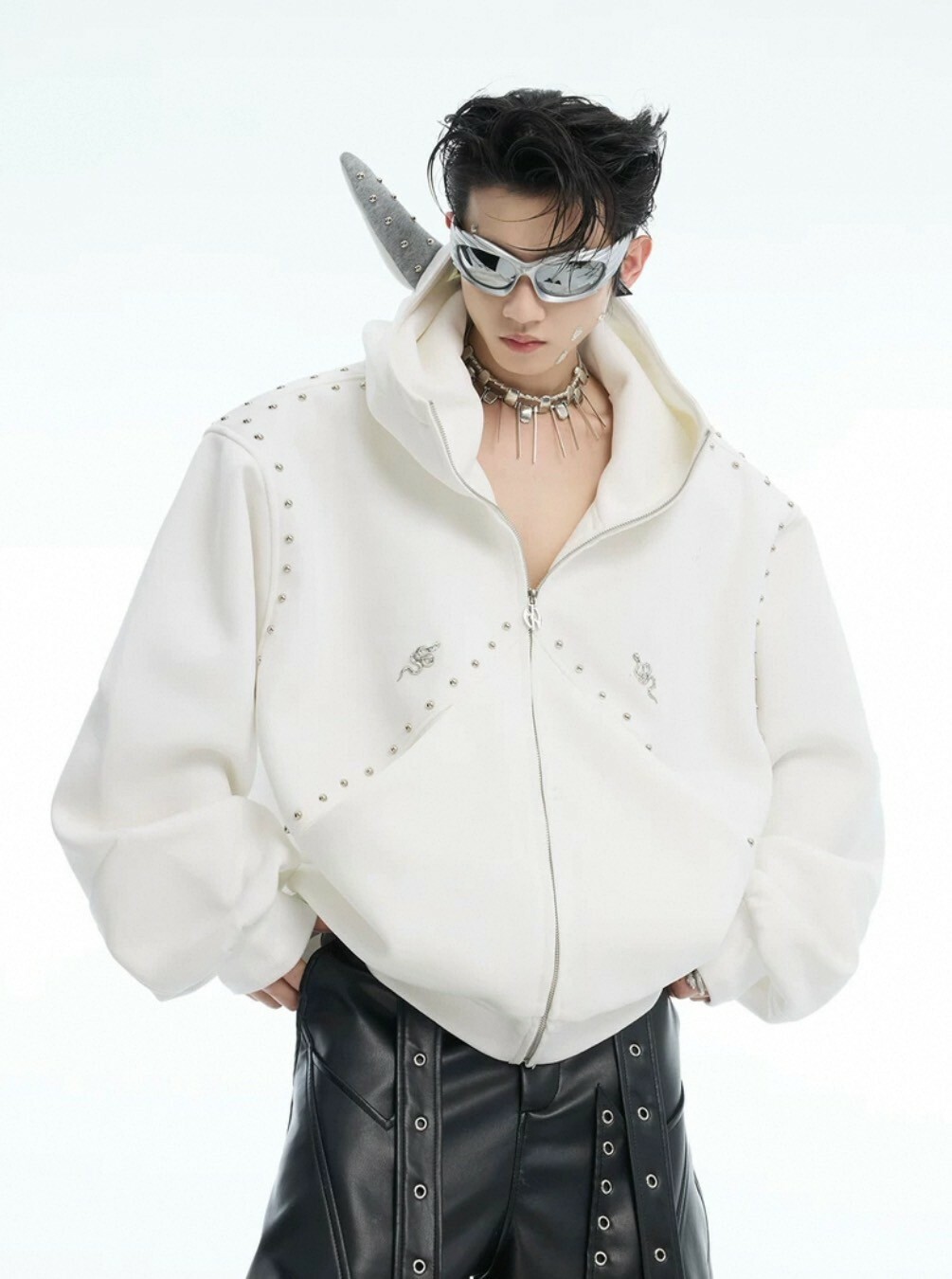 ARGUE 铆丁拼接 杜賓犬 連帽 棉質 #外套